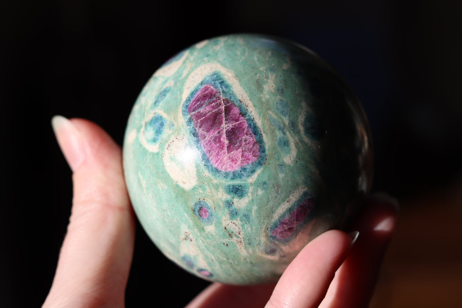 Ruby in fuchsite and kyanite sphere 1 new