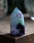 Fluorite tower with calcite snowflakes 2