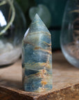 Blue onyx/aquatine lemurian calcite tower 1
