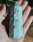 Ruby in fuchsite and kyanite tower 1