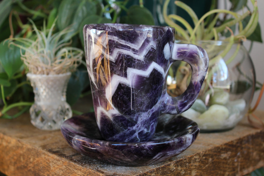 Chevron amethyst tea cup and saucer 2 sale
