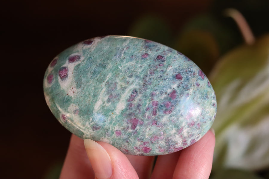 Ruby in fuchsite and kyanite pocket stone 3 new