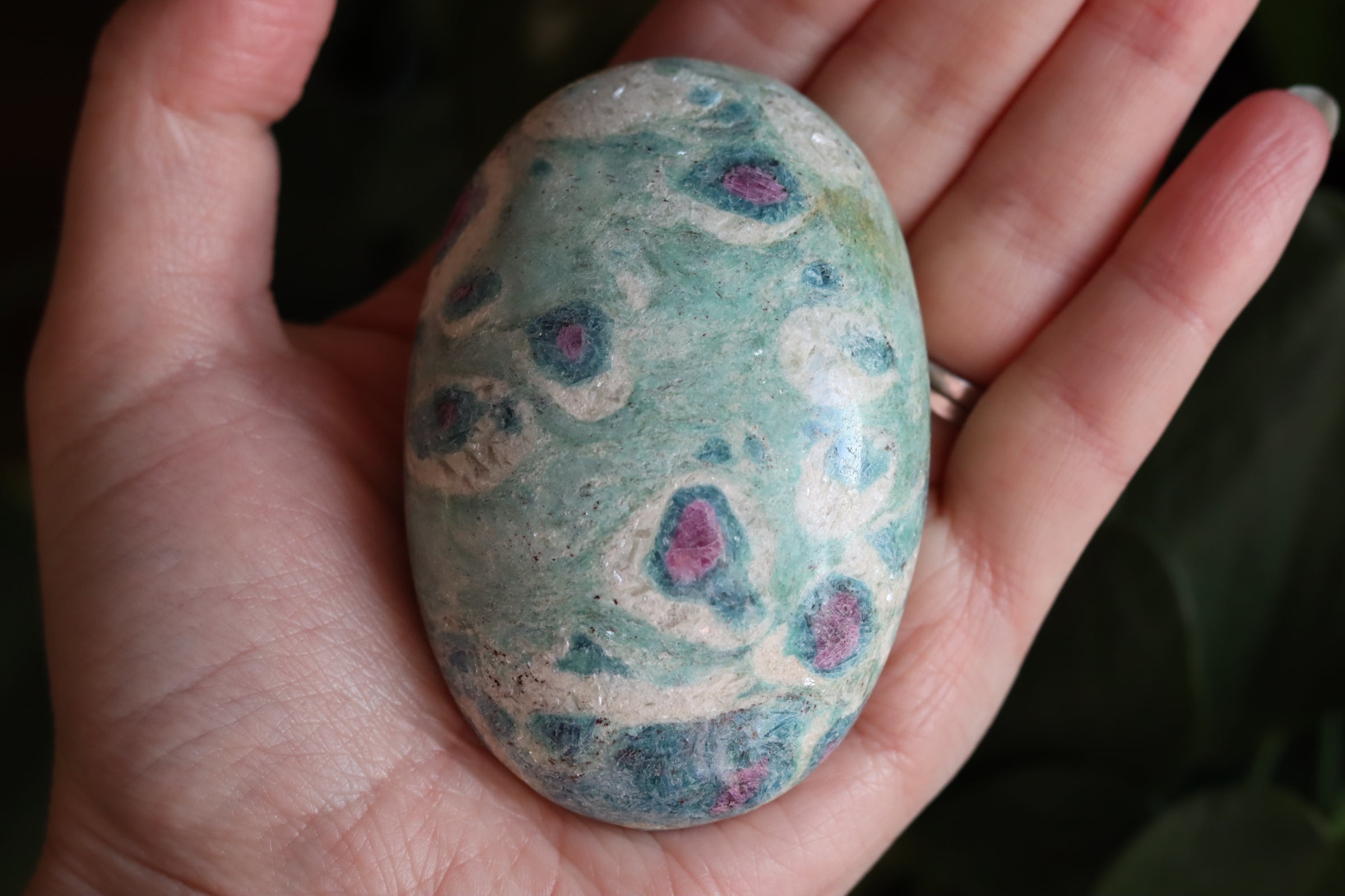 Ruby in fuchsite and kyanite pocket stone 4