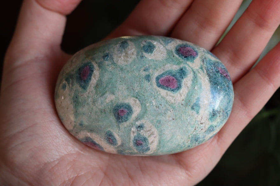 Ruby in fuchsite and kyanite pocket stone 4 new