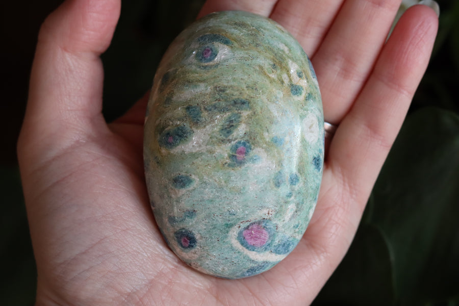 Ruby in fuchsite and kyanite pocket stone 4 new