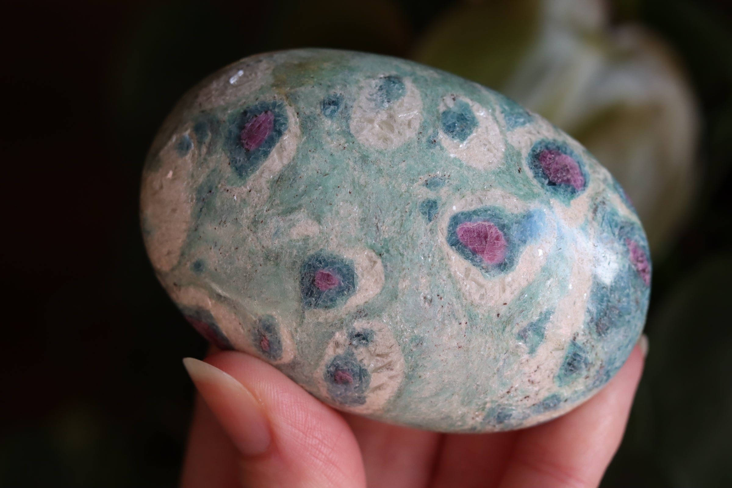 Ruby in fuchsite and kyanite pocket stone 4