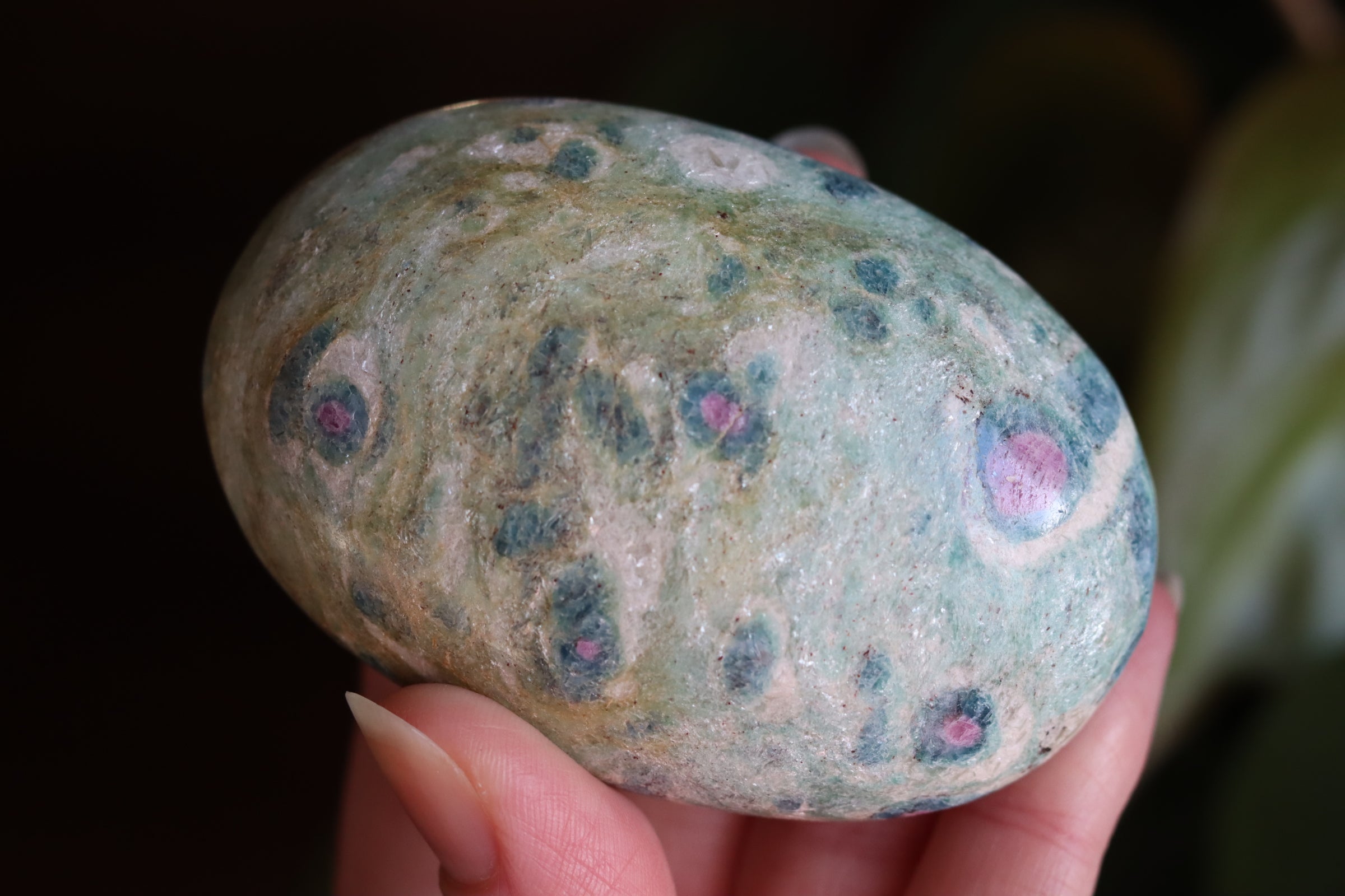 Ruby in fuchsite and kyanite pocket stone 4