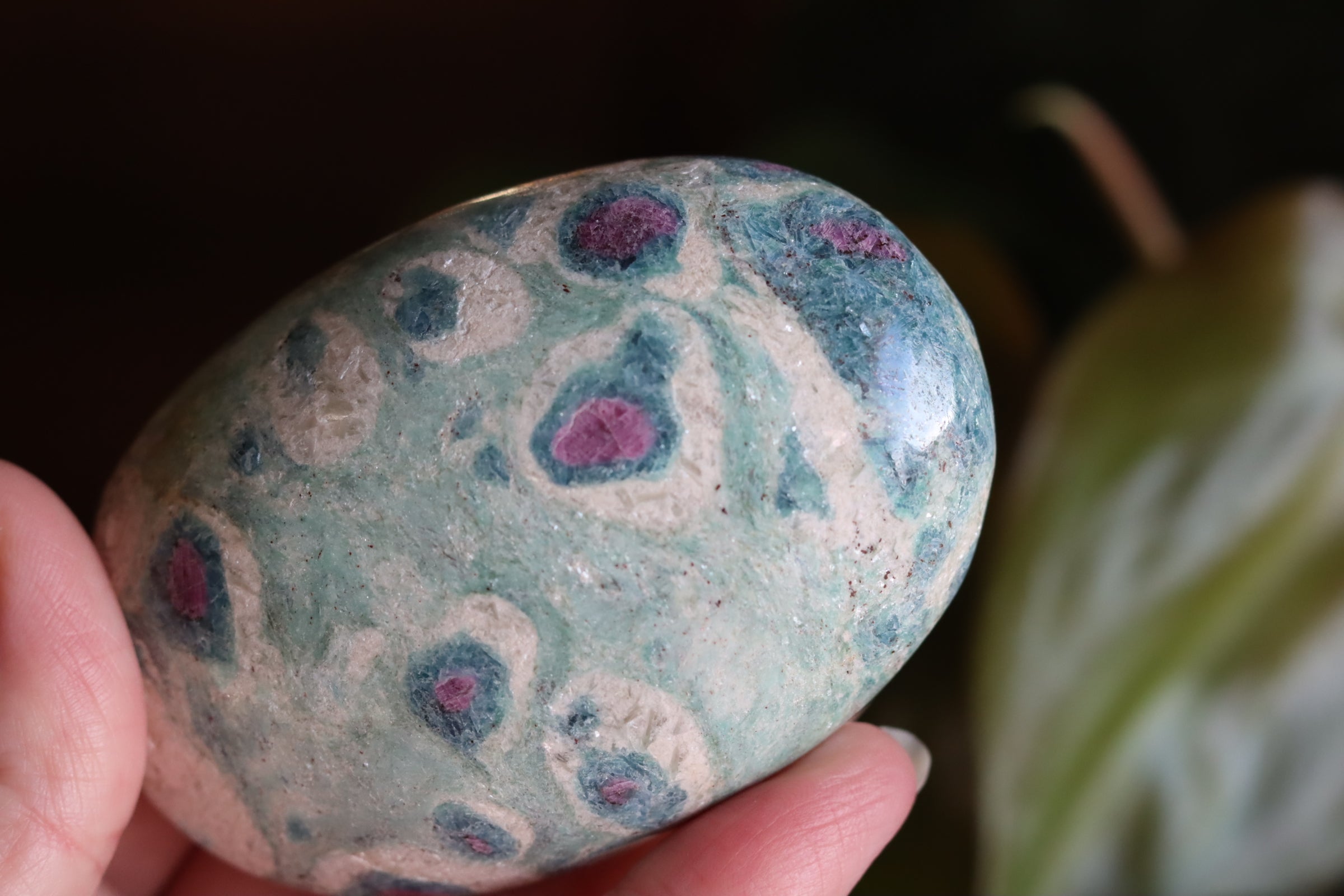 Ruby in fuchsite and kyanite pocket stone 4