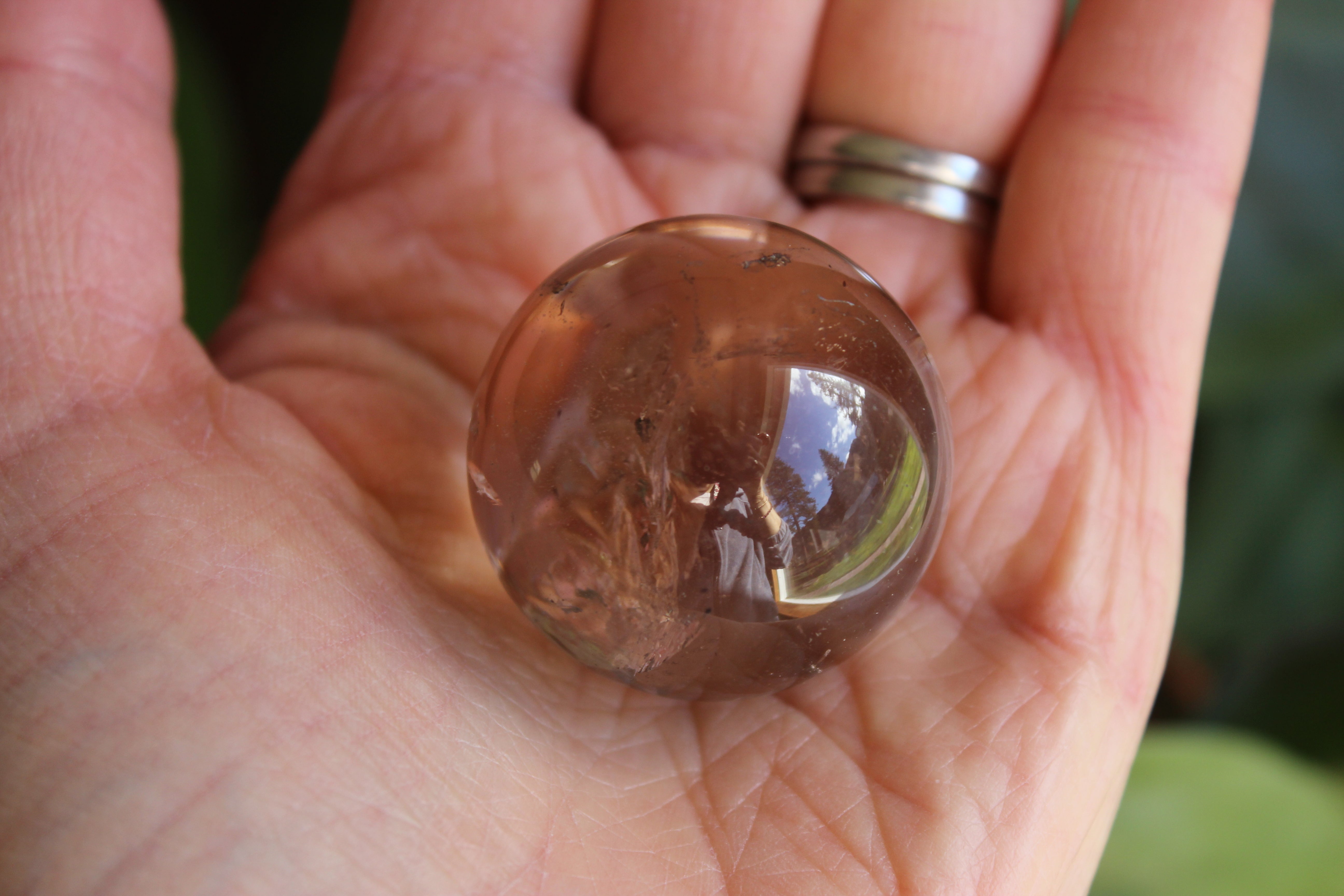Smoky quartz sphere with rainbow inclusions 2, new