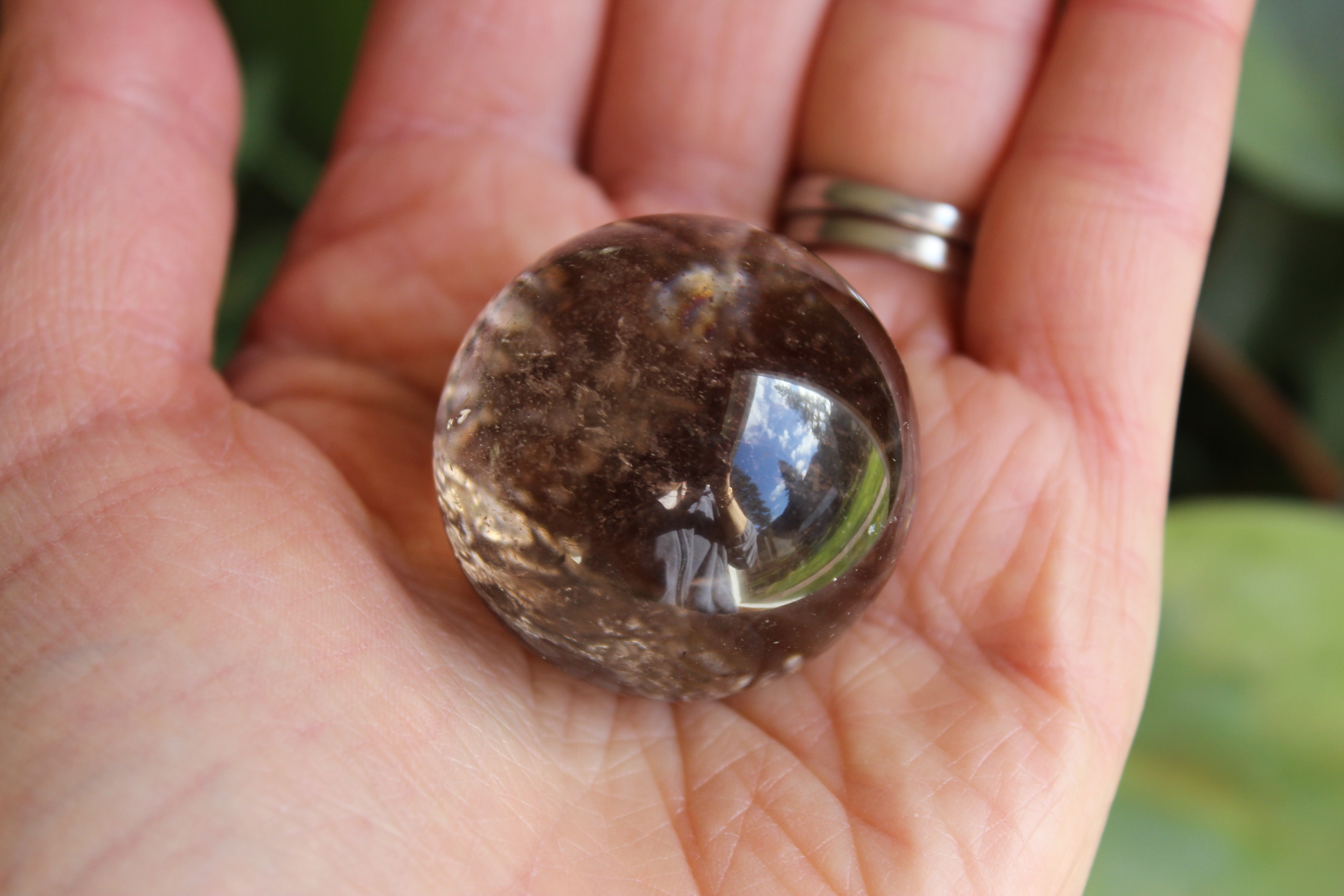 Smoky quartz sphere with rainbow inclusions 3, new