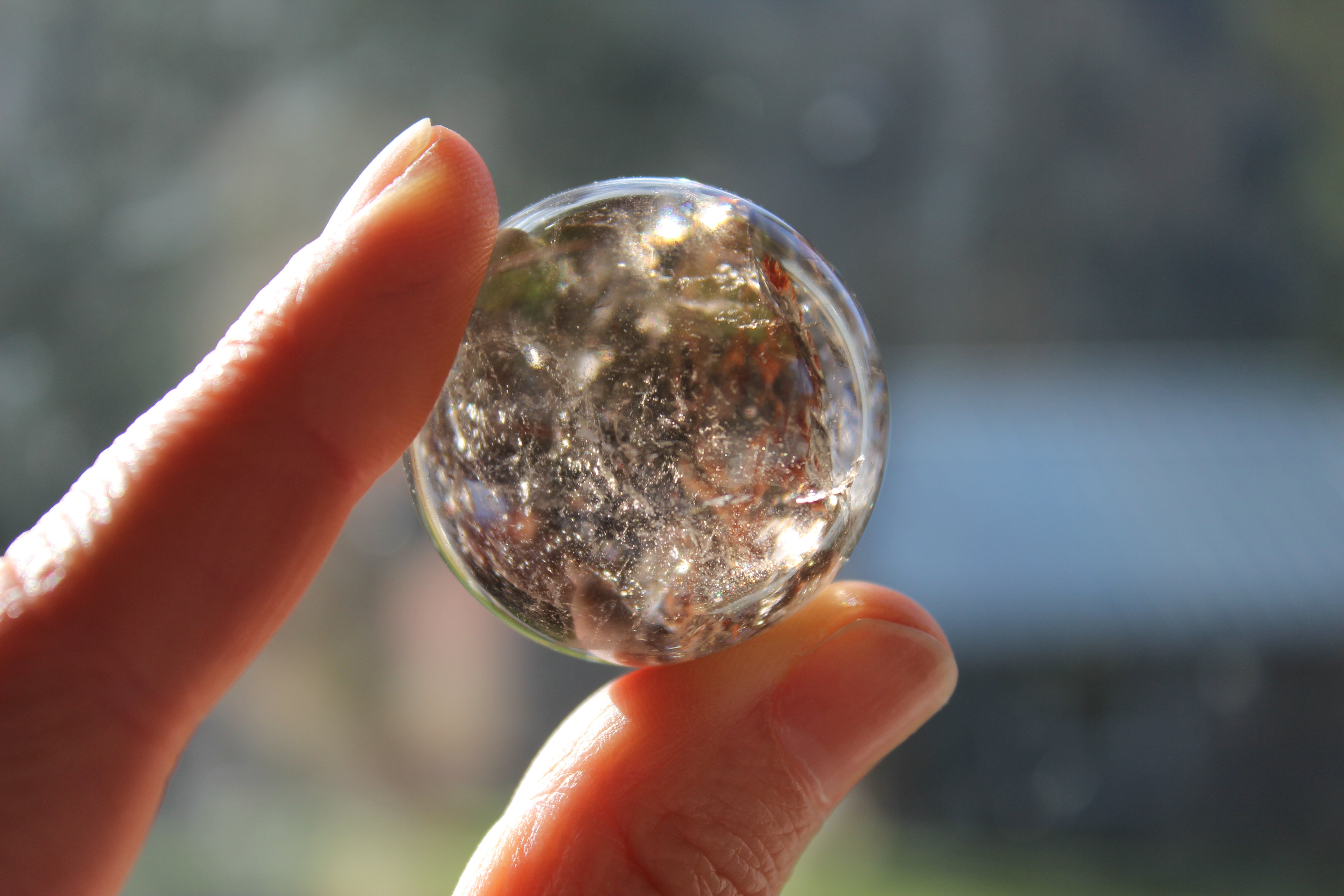 Smoky quartz sphere with rainbow inclusions 3, new