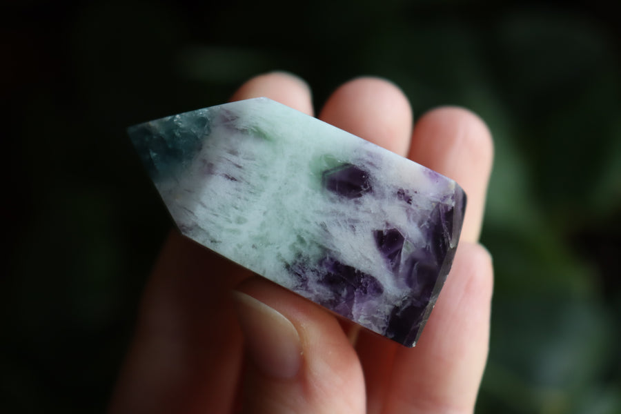 Fluorite tower with calcite snowflakes 2
