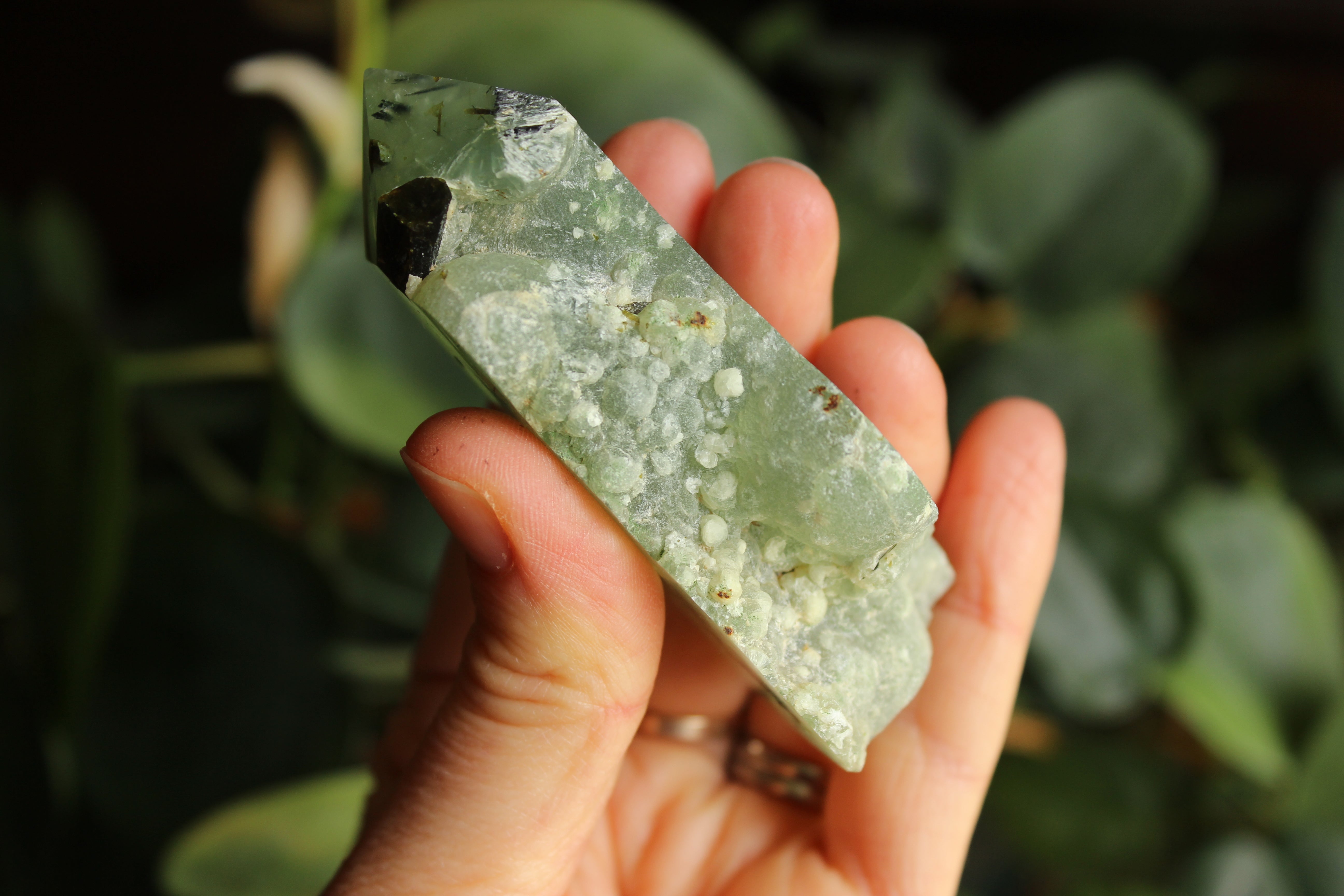 Semi polished prehnite tower 1, new