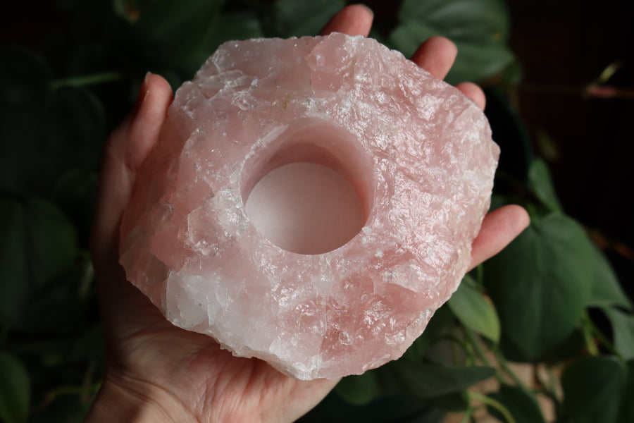 Rose quartz candle/plant holder 1