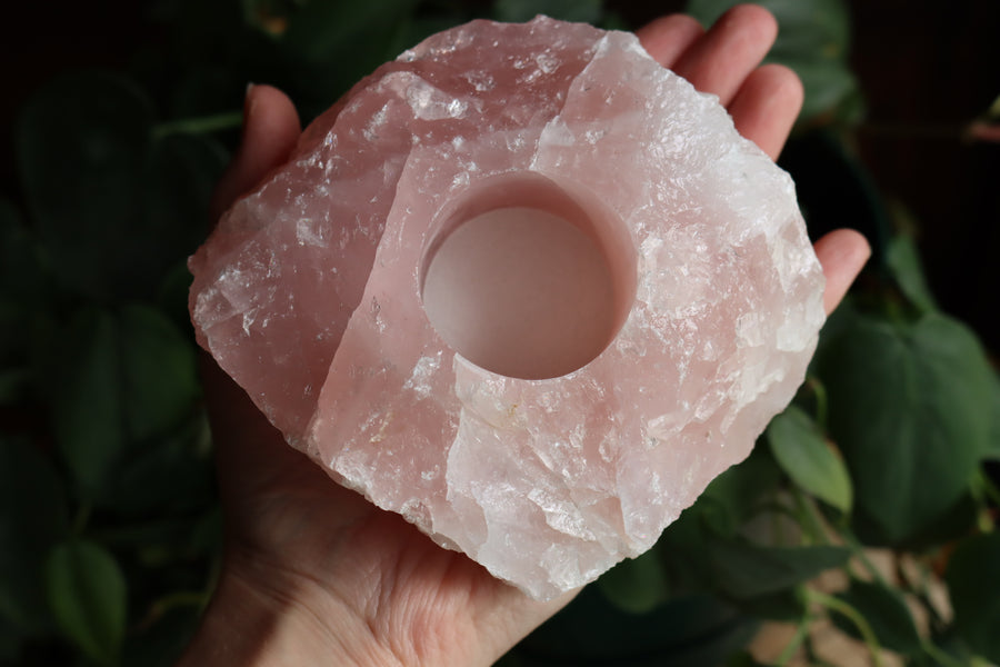 Rose quartz candle/plant holder 1