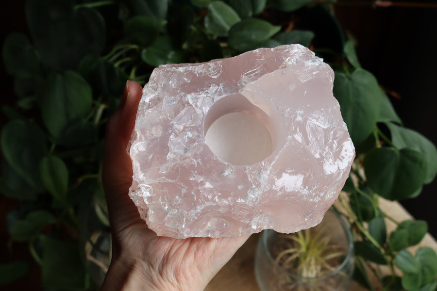 Rose quartz candle/plant holder 2