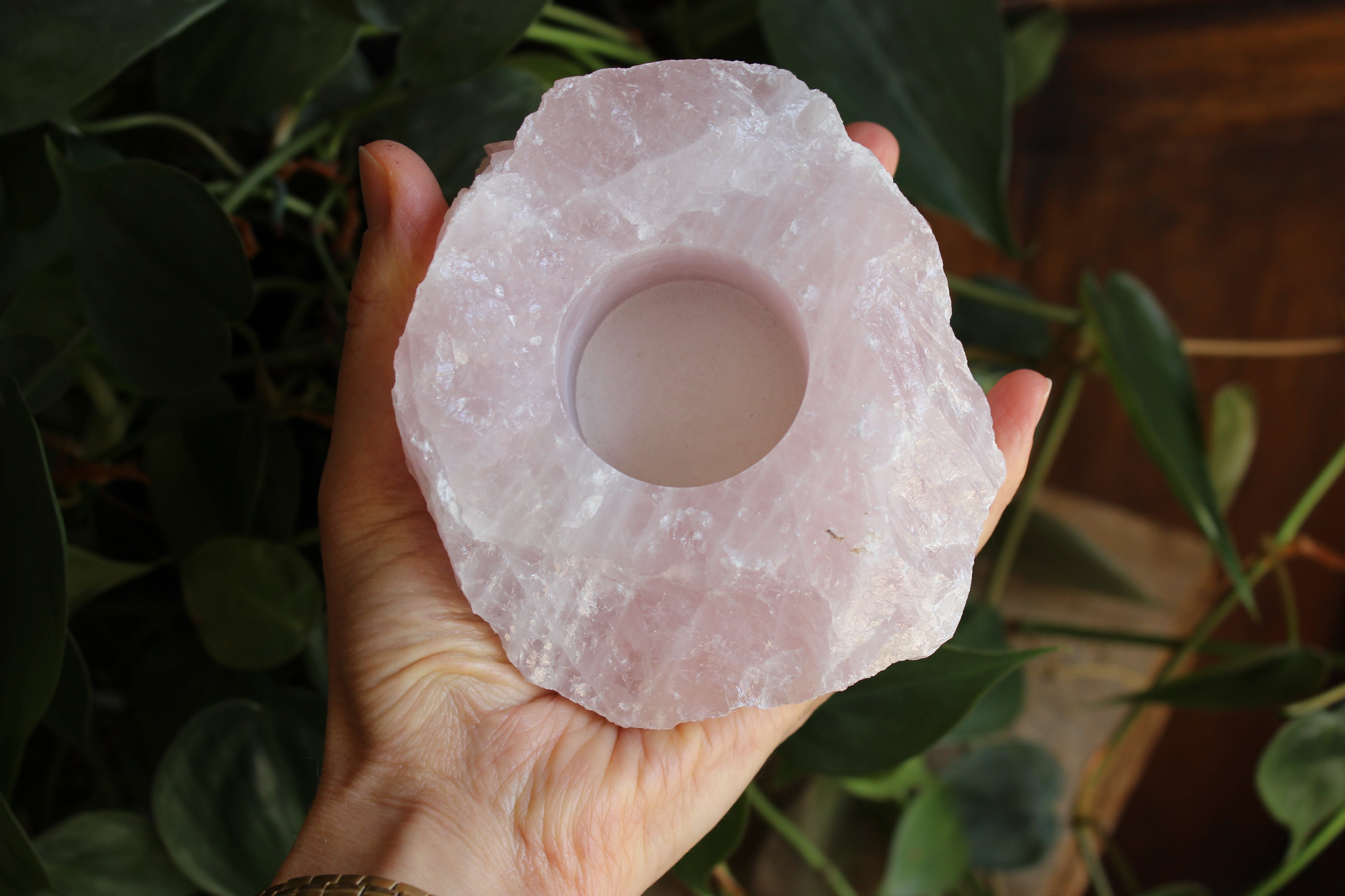 Rose quartz candle holder 1, new