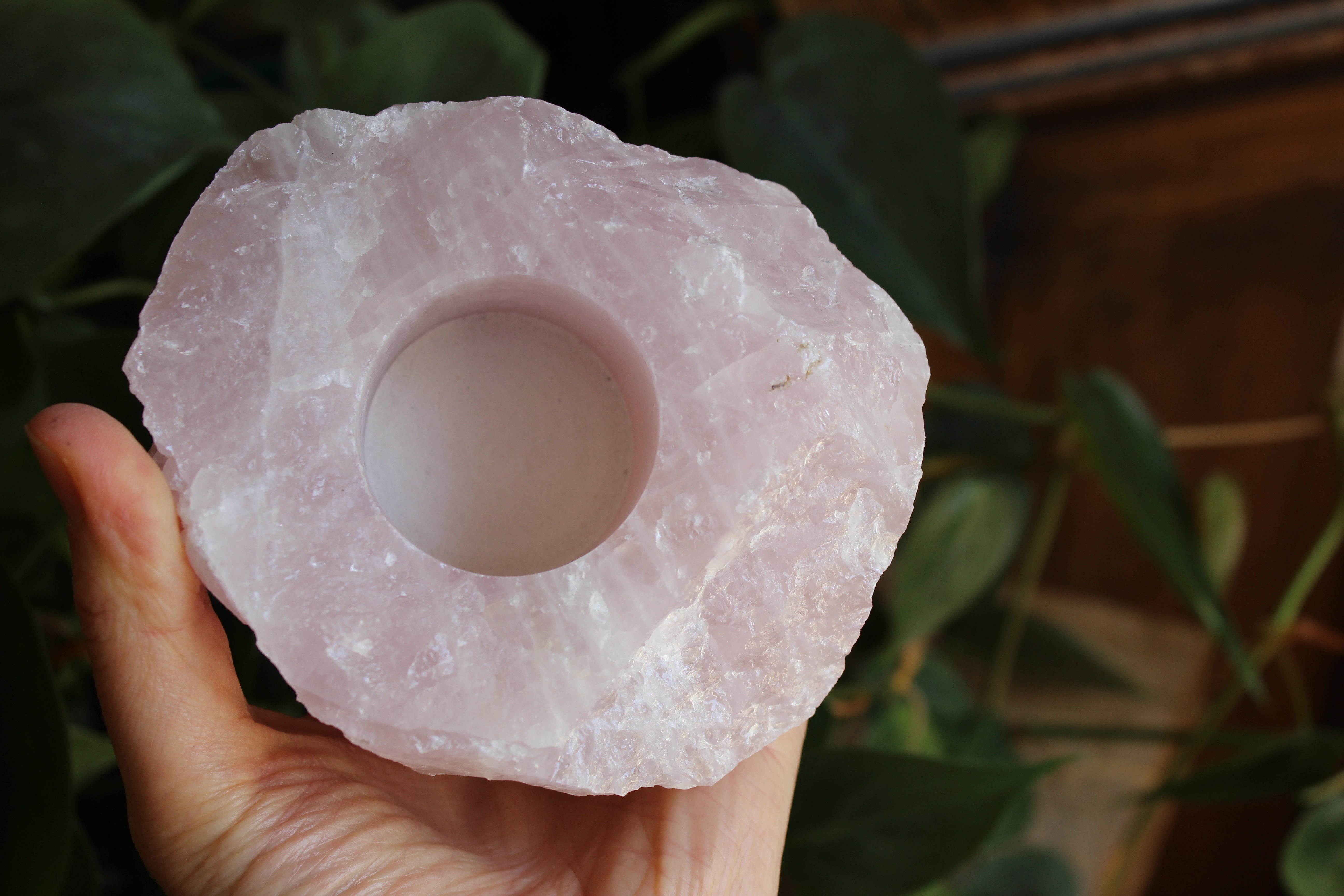 Rose quartz candle holder 1, new