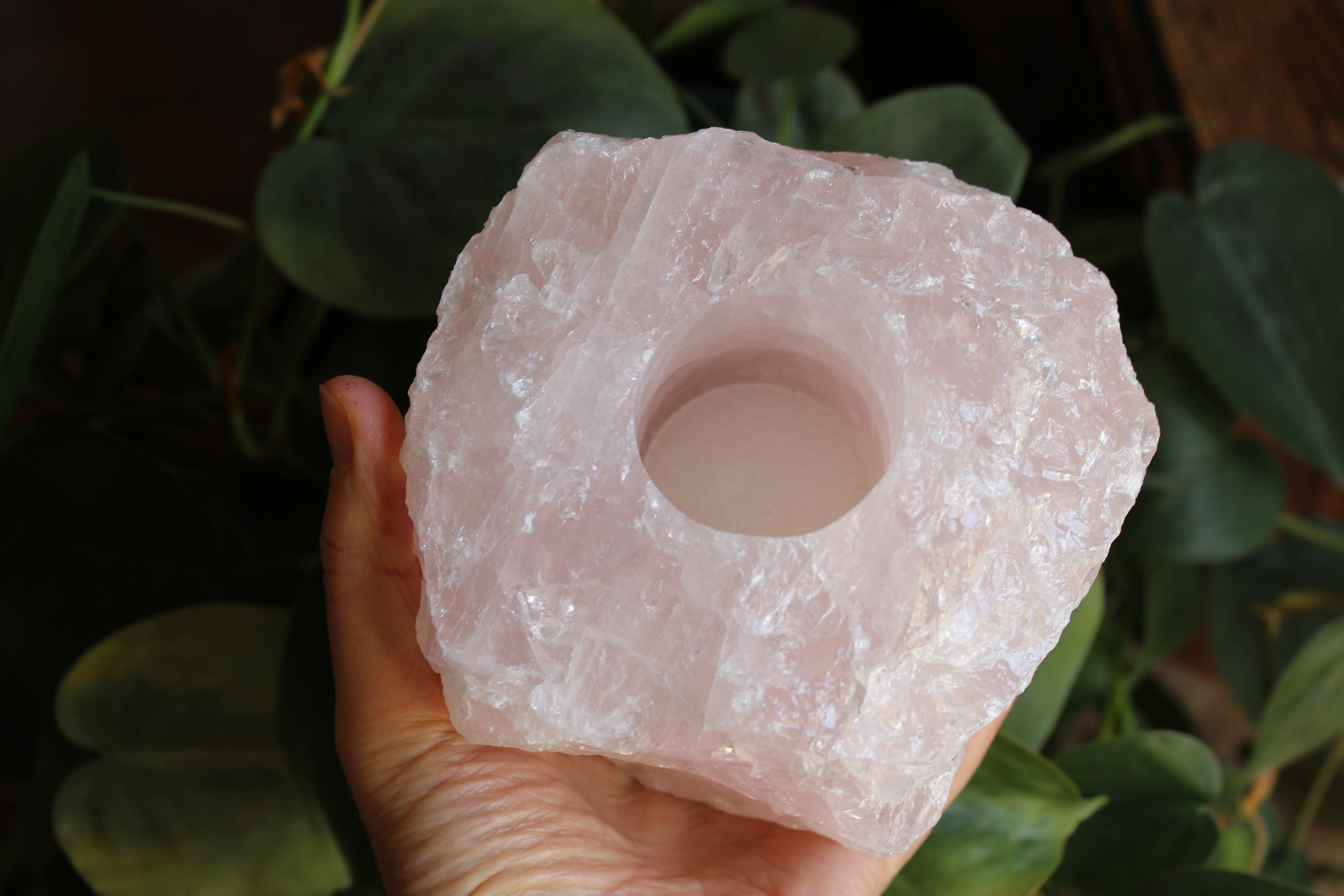 Rose quartz candle holder 3, new