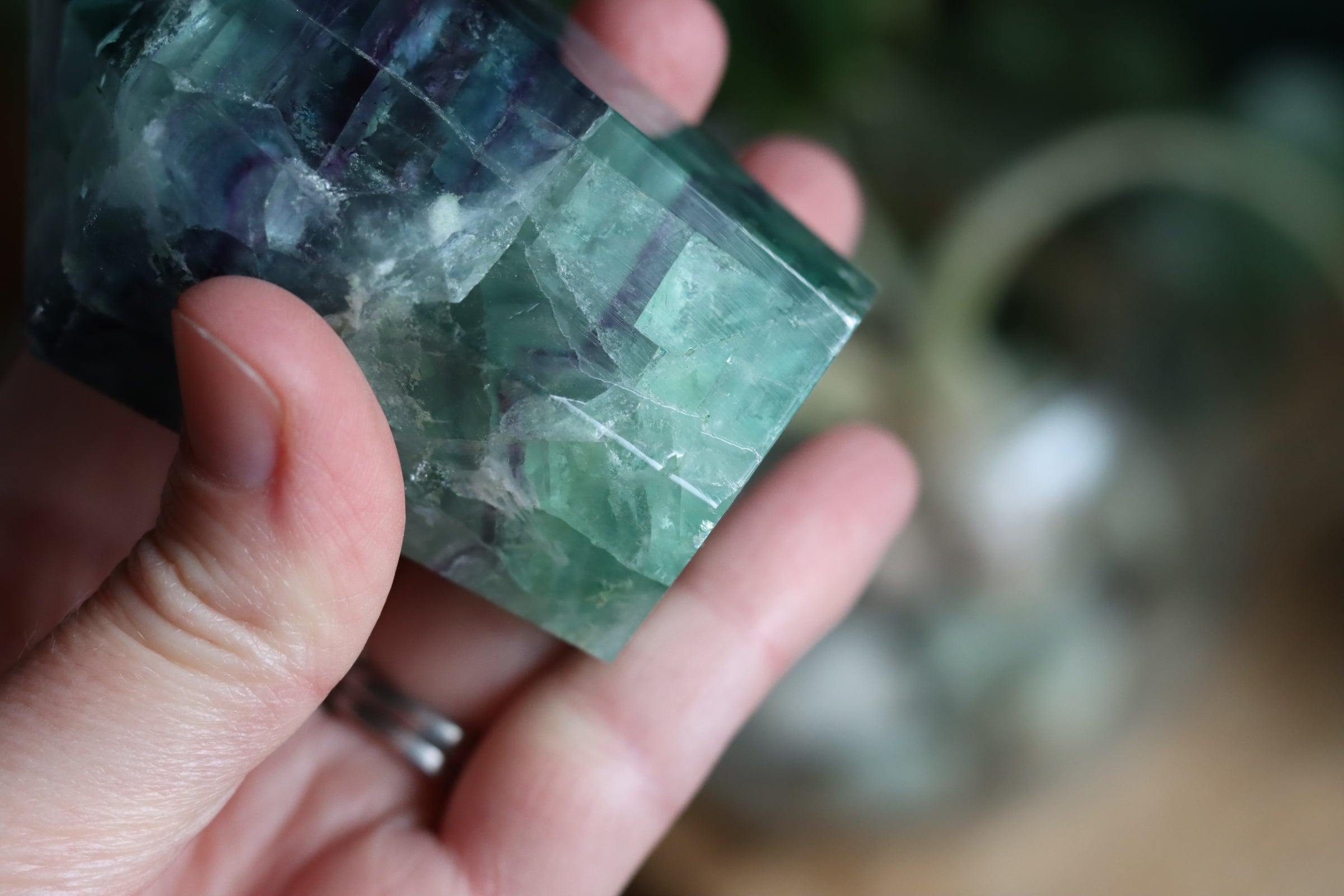 Chunky rainbow fluorite tower 13