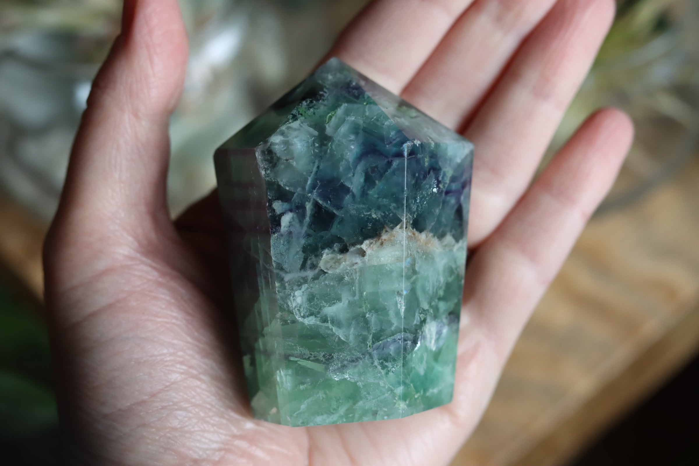 Chunky rainbow fluorite tower 13