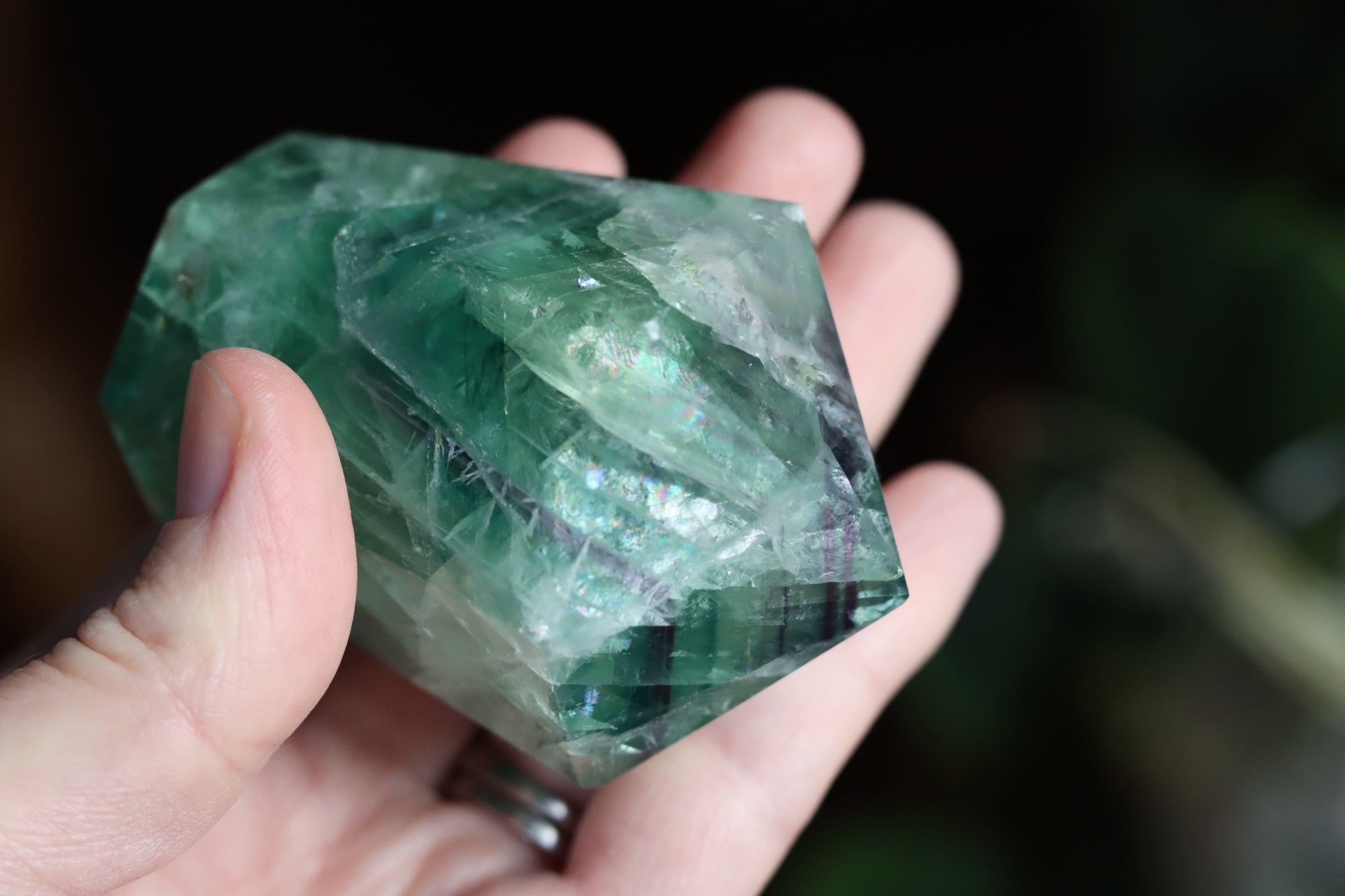 Chunky rainbow fluorite tower 14