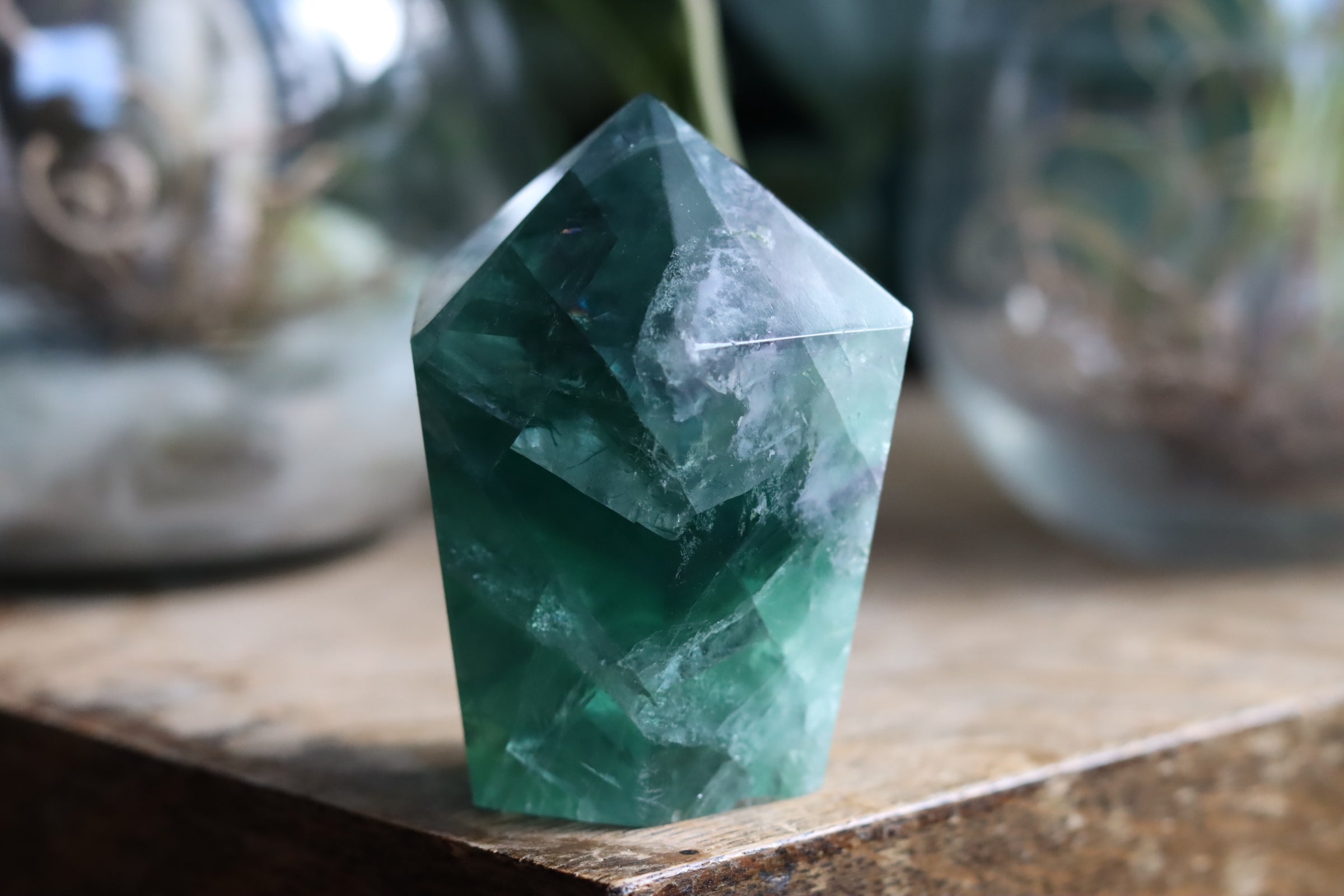 Chunky rainbow fluorite tower 14