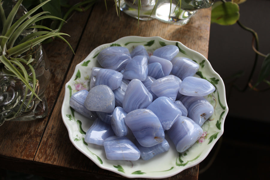 Blue lace agate tumbled stone