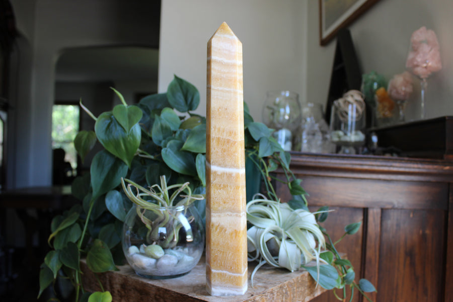 Large banded orange calcite tower 2
