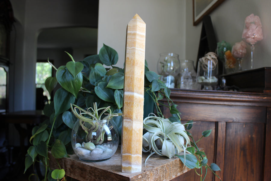 Large banded orange calcite tower 2