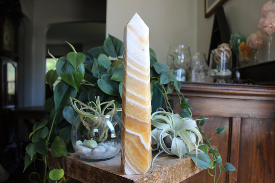 Large banded orange calcite tower 3