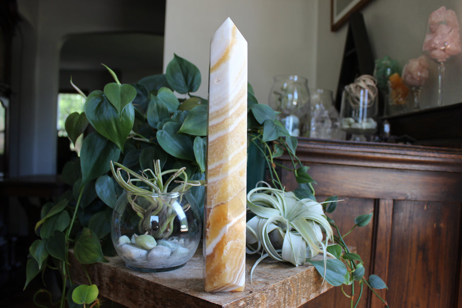 Large banded orange calcite tower 3