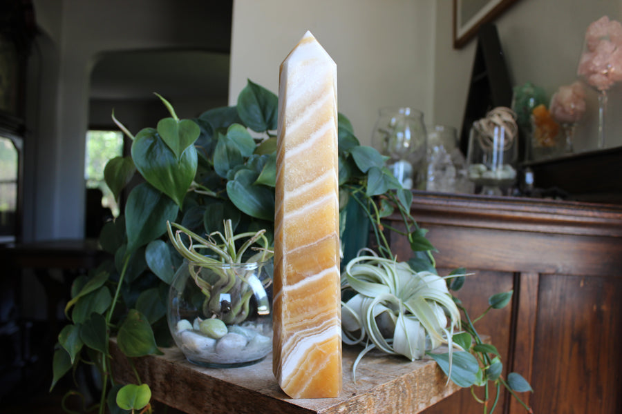 Large banded orange calcite tower 3