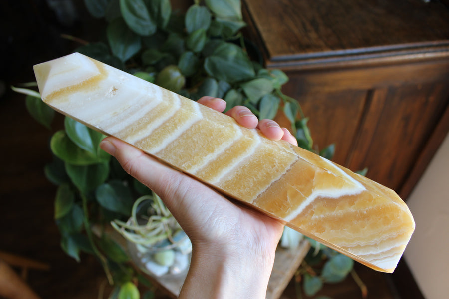 Large banded orange calcite tower 3