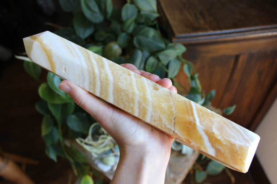 Large banded orange calcite tower 3