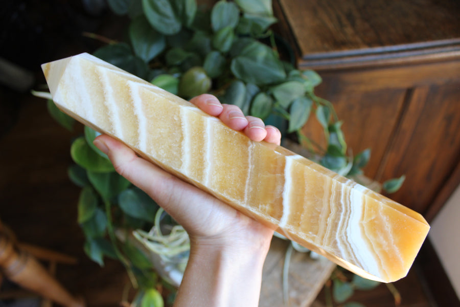 Large banded orange calcite tower 3