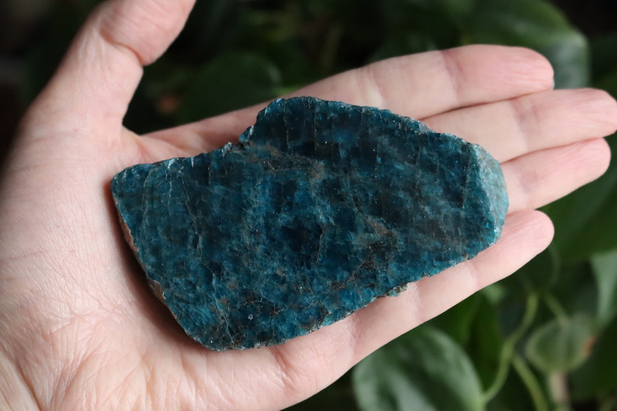 Semi polished blue apatite slab 1