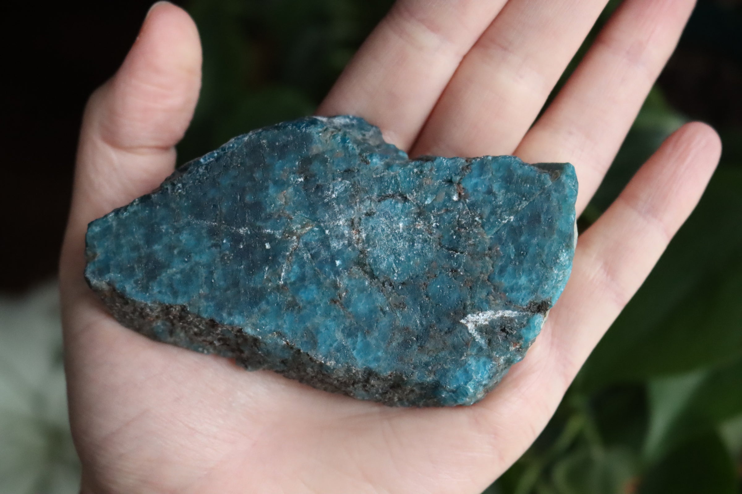 Semi polished blue apatite slab 1