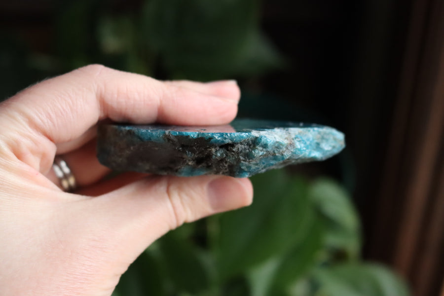 Semi polished blue apatite slab 3