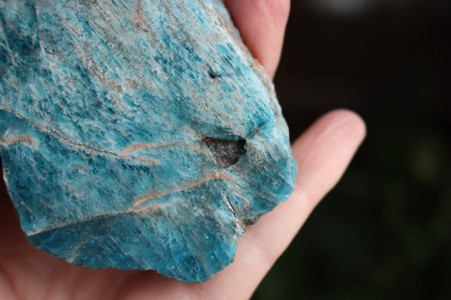 Semi polished blue apatite slab 4