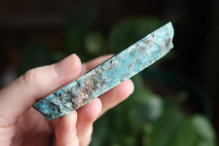 Semi polished blue apatite slab 4