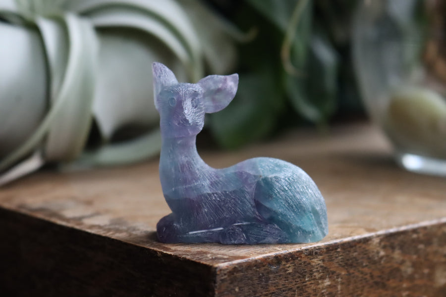 Hand carved rainbow fluorite deer 4