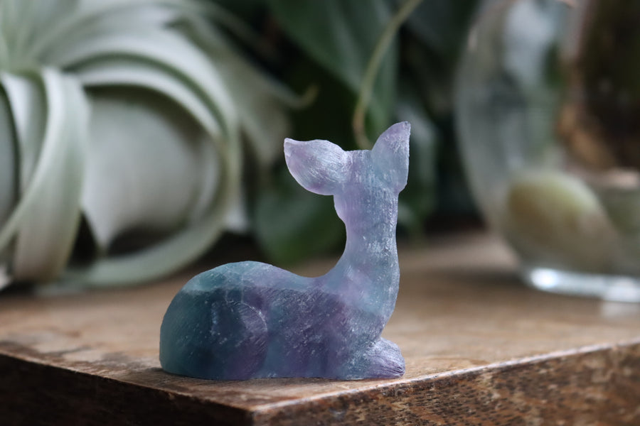 Hand carved rainbow fluorite deer 4