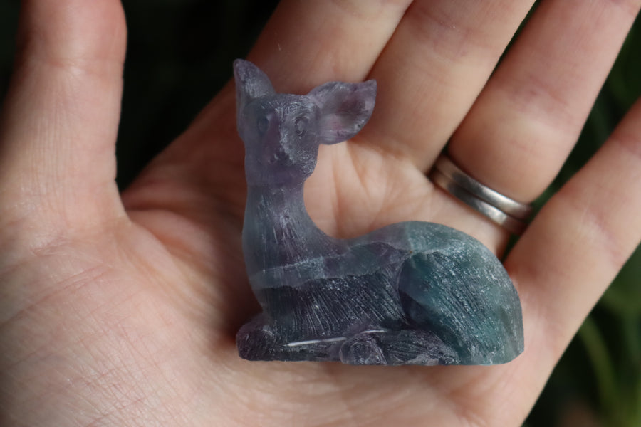 Hand carved rainbow fluorite deer 4