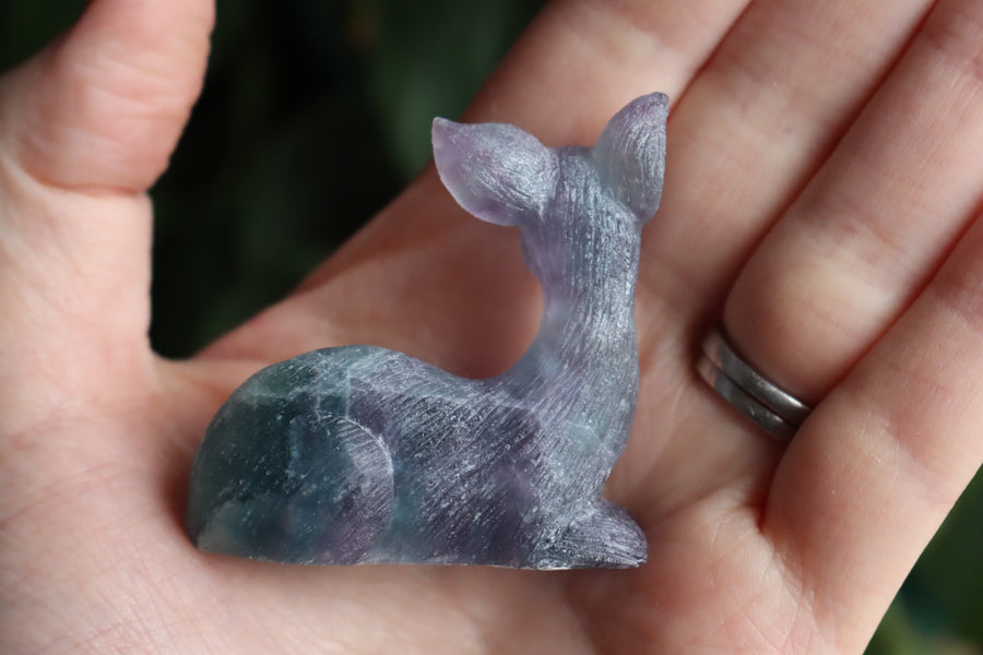 Hand carved rainbow fluorite deer 4