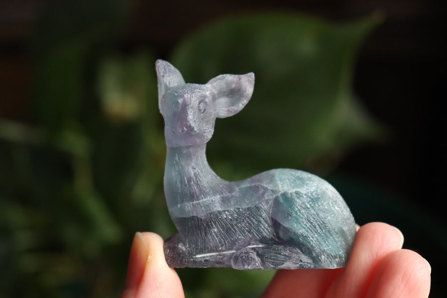 Hand carved rainbow fluorite deer 4