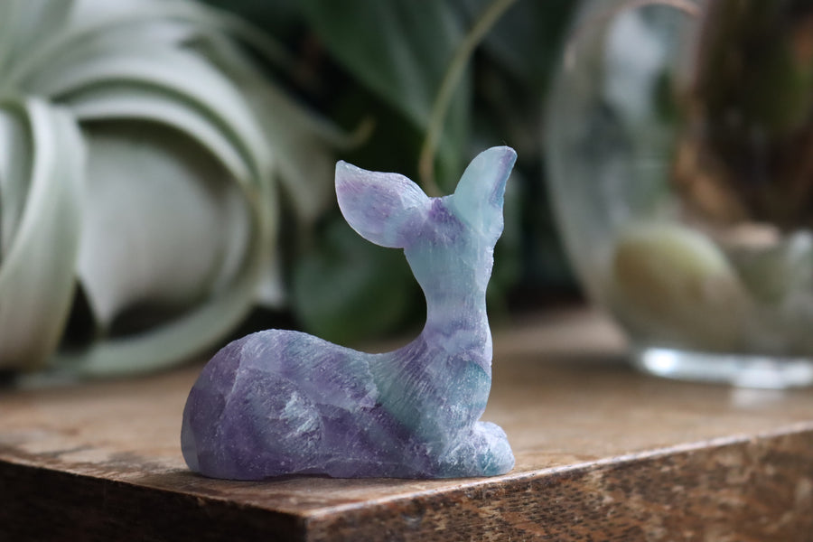 Hand carved rainbow fluorite deer 5