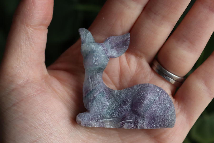 Hand carved rainbow fluorite deer 5