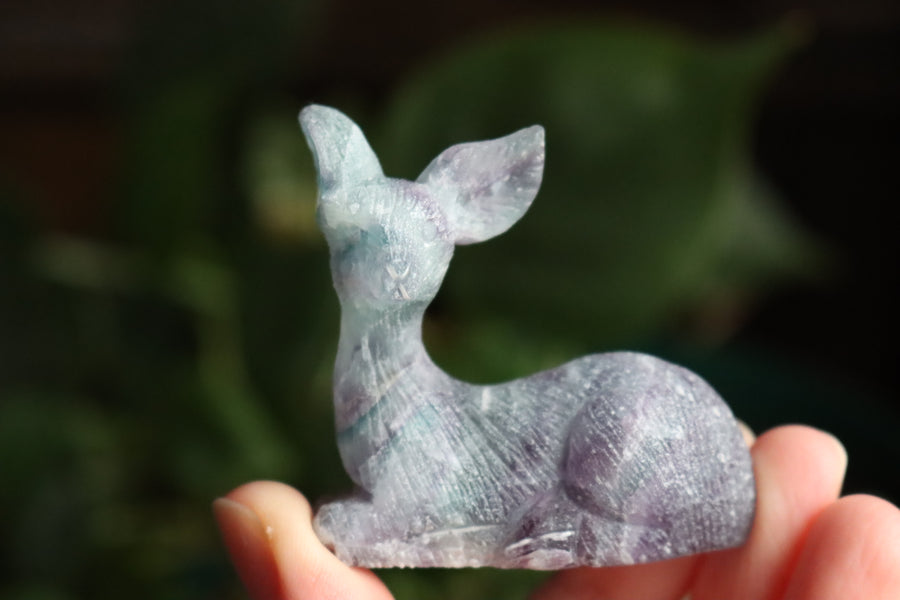 Hand carved rainbow fluorite deer 5