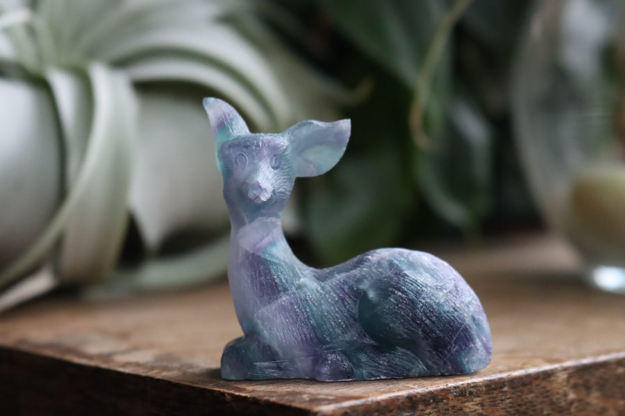 Hand carved rainbow fluorite deer 6